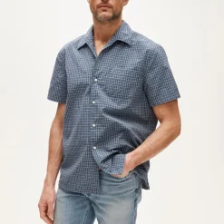 Short-sleeve cotton poplin camp-collar shirt