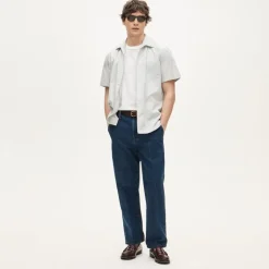 Short-sleeve cotton poplin camp-collar shirt