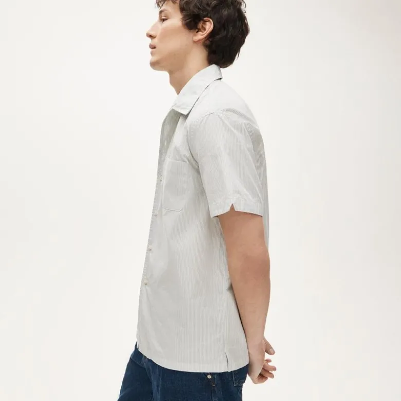 Short-sleeve cotton poplin camp-collar shirt