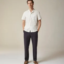 Short-sleeve cotton poplin camp-collar shirt
