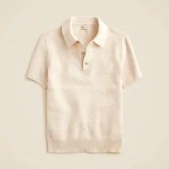 Short-sleeve cotton seed-stitch sweater-polo