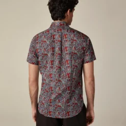 Short-sleeve cotton-linen blend shirt in print