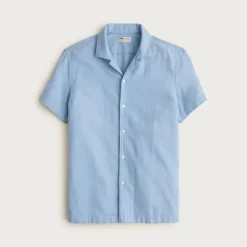 Short-sleeve textured cotton camp-collar shirt