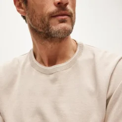 Short-sleeve tipped crewneck sweater in Pima cotton