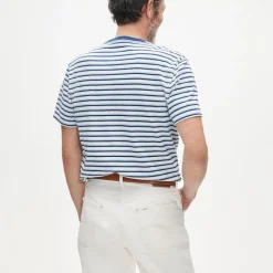 Short-sleeve vintage-wash cotton henley in stripe