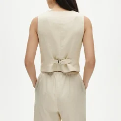 Shrunken V-neck vest top in Gramercy linen blend