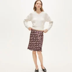 Side-ruffle slip skirt in viscose charmeuse floral