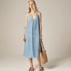 Side-tie midi dress in mini floral-print ramie