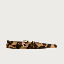 Skinny calf hair belt in leopard