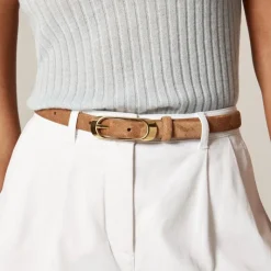 Skinny oval-buckle suede belt