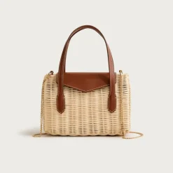 Small rattan top-handle bag