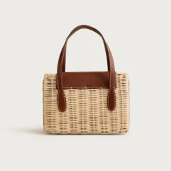 Small rattan top-handle bag
