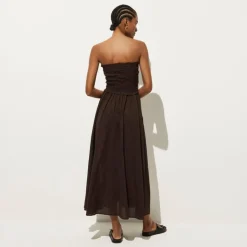 Smocked maxi dress in cotton voile