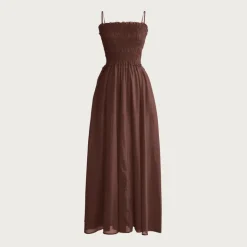 Smocked maxi dress in cotton voile