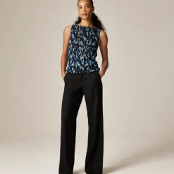 Smocked shell tank top in blurry floral crepe de chine