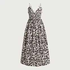 Smocked-waist V-neck dress in floral print