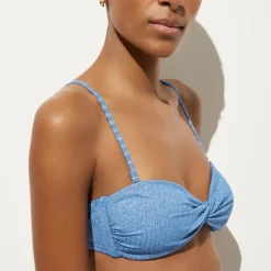 Sparkle rib twist bandeau bikini top