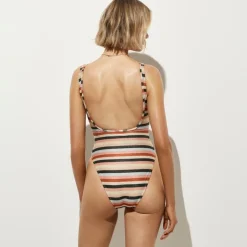 Sparkle squareneck one-piece swimsuit in stripe