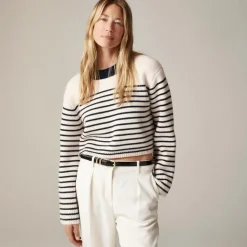 Spring Street ribbed cashmere crewneck sweater in stripe