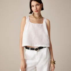 Squareneck button-back top in linen