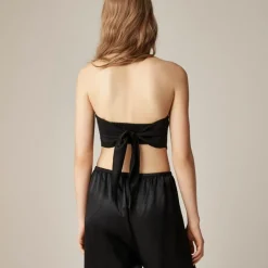 Tie-back tube top in textured satin
