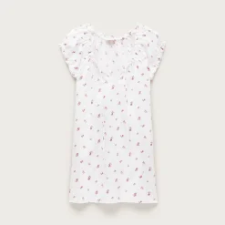 Tie-front mini nightgown in floral-print linen-cotton blend