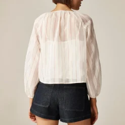 Tie-front popover top in dobby satin