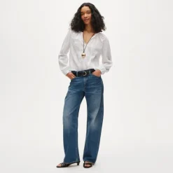 Tie-front popover top in seersucker