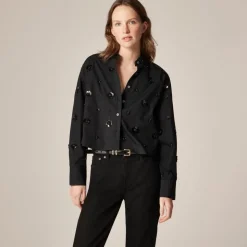 Étienne cropped button-up shirt in embellished cotton poplin