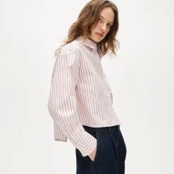 Étienne cropped button-up shirt in striped cotton poplin