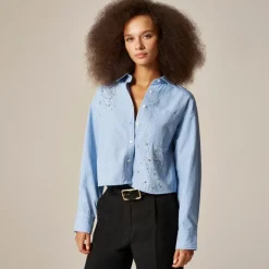 Étienne cropped button-up shirt with embellishments in stripe