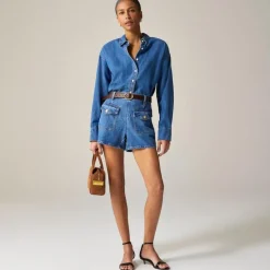 Étienne cropped button-up shirt in chambray