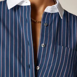 Étienne cropped button-up shirt in striped cotton poplin