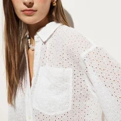 Étienne cropped eyelet button-up shirt in cotton poplin