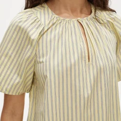 Tiered popover dress in striped cotton poplin