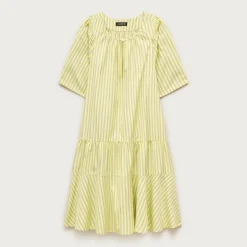 Tiered popover dress in striped cotton poplin