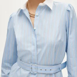 Tiered shirt-dress in striped cotton poplin
