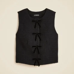 Tweed crewneck vest with velvet bows