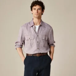 Two-pocket herringbone workshirt in TENCEL™ lyocell-linen blend