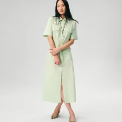Utility midi shirt-dress in cotton poplin