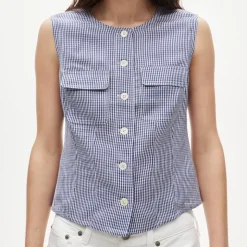 Utility top in gingham Gramercy linen blend