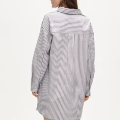 V-neck popover dress in striped cotton poplin