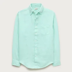 Washed linen shirt with point collar