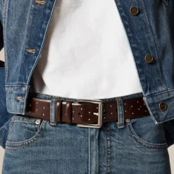 Wide belt in studded Italian leather