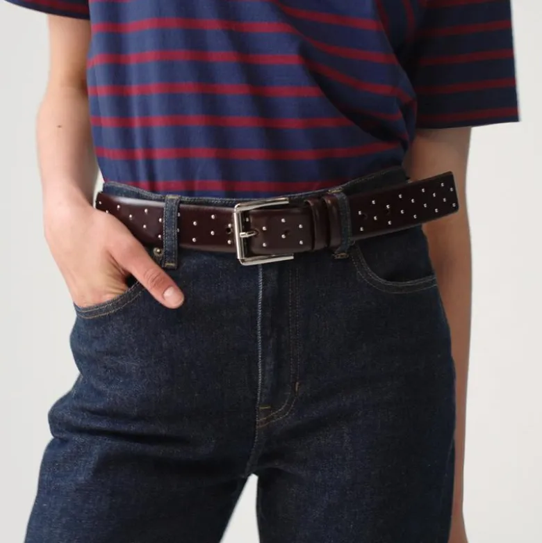 Wide belt in studded Italian leather