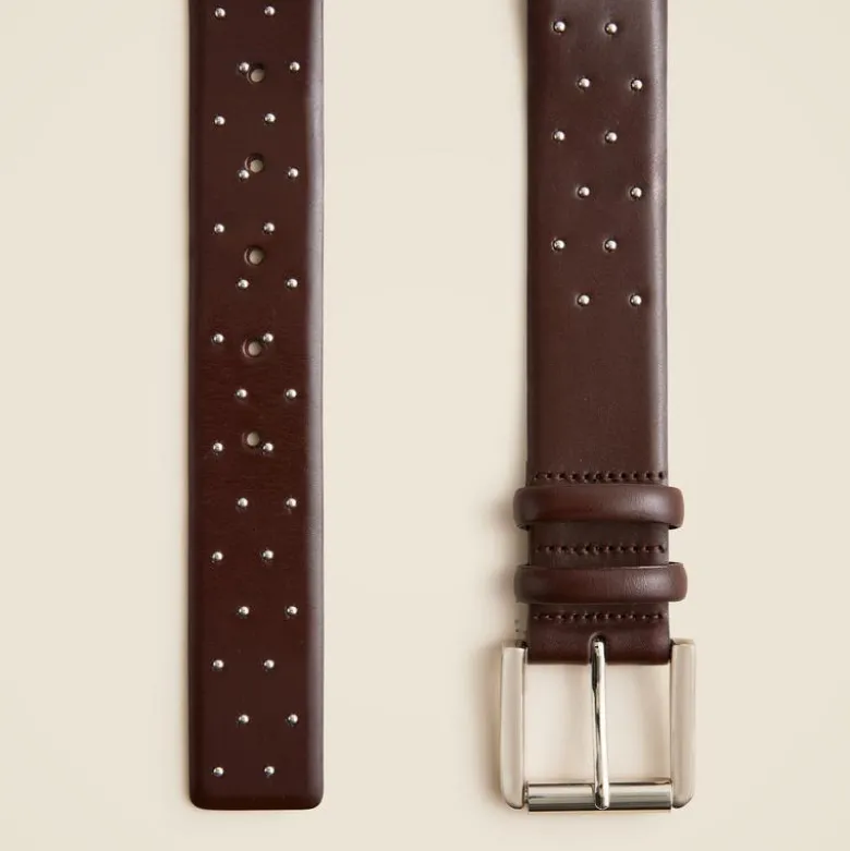 Wide belt in studded Italian leather