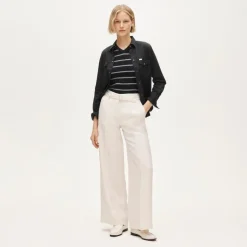Wide-leg belted pant in luster canvas