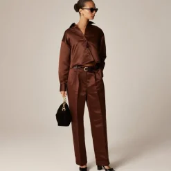 Wide-leg pleated pant in duchesse satin