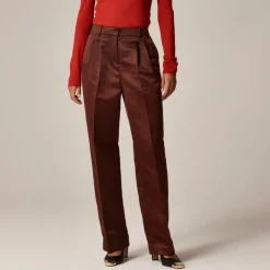 Wide-leg pleated pant in duchesse satin
