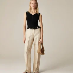 Wide-leg trouser in striped linen blend